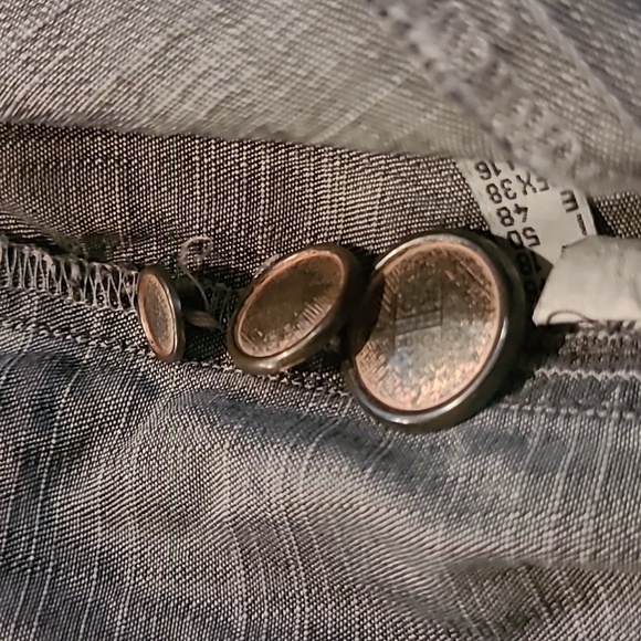 CAVITA Chambray Button Front Jacket, Grey with Pink Stitching, Western Office - Picture 9 of 14